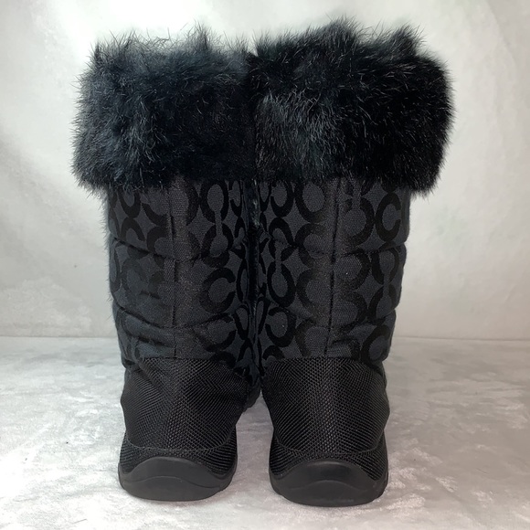 Coach Jennie Rabbit Fur Trimmed Snow Boots Logo Jacquard women’s size 6 - Picture 5 of 6